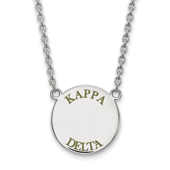 Sterling Rhodium-plate Kappa Delta Text Large  Enamel Pendant 18" Necklace - Picture 1 of 1